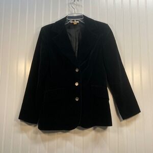 VTG Koret of California Black Velvet‎ Blazer 3 Button Jacket Womens 8 EUC Goth